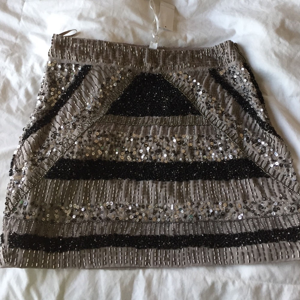 Piperlime Beaded Sequin Silver and Black Mini Skirt